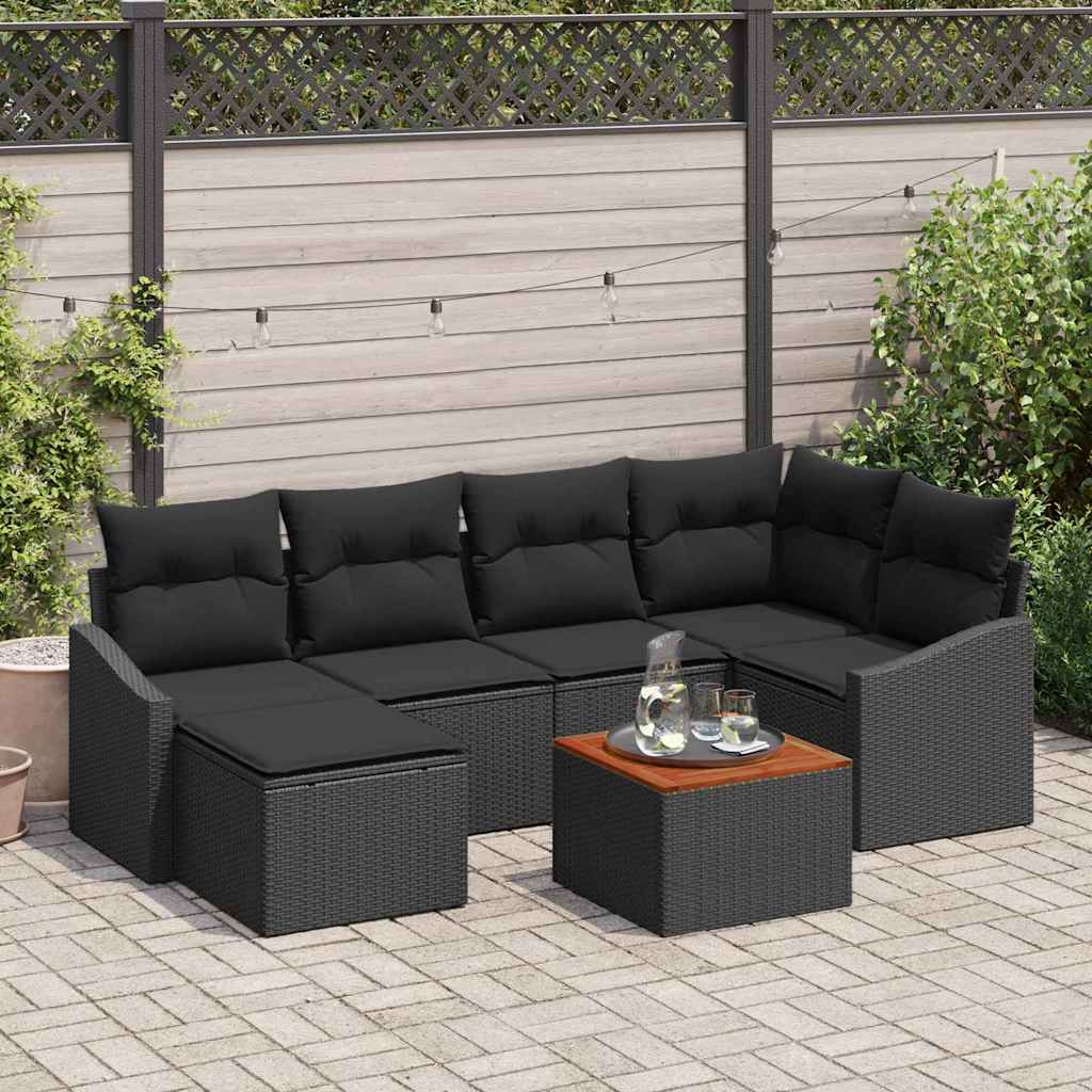 vidaXL Conjunto de sofás de jardín 7 uds. Negro ratán sintético