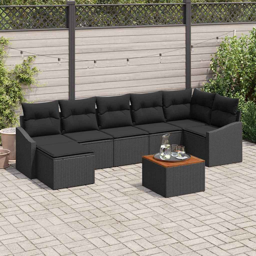 vidaXL Conjunto de sofás de jardín 8 uds. Negro ratán sintético