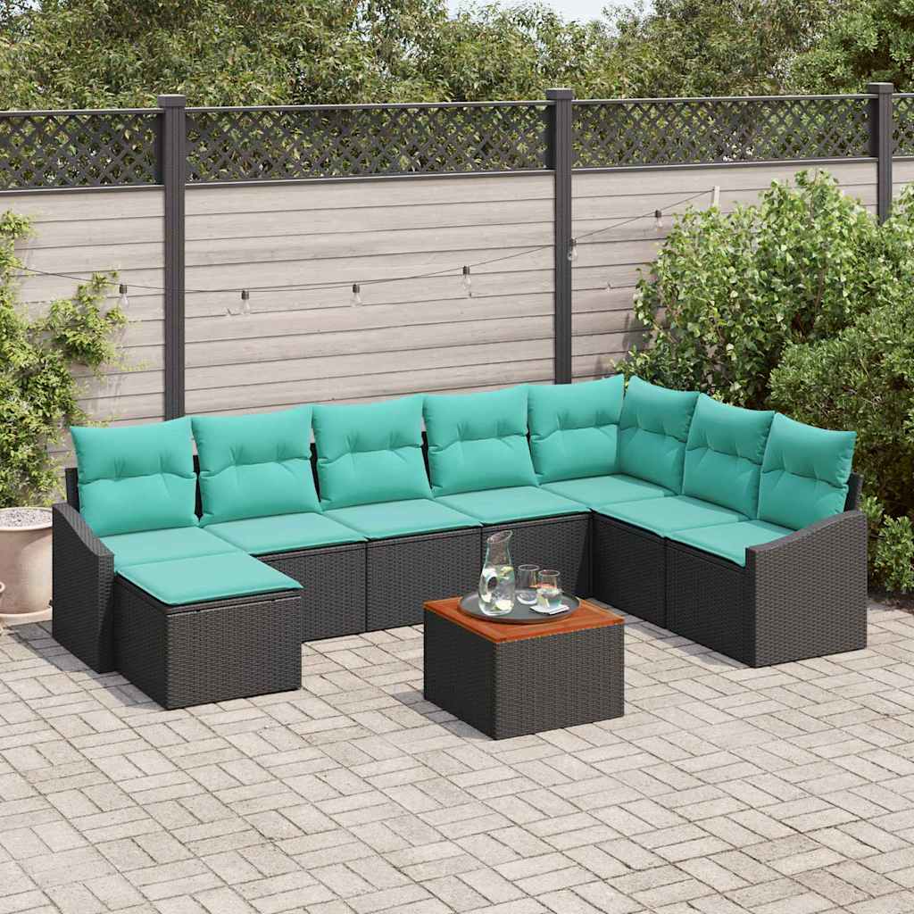vidaXL Conjunto de sofás de jardín 9 uds. Negro ratán sintético