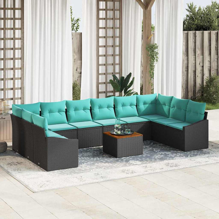 vidaXL Conjunto de sofás de jardín 11 uds. Negro ratán sintético