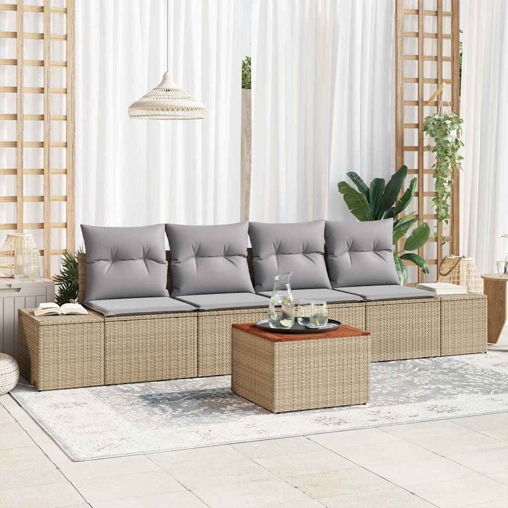 vidaXL Conjunto de sofás de jardín 5 uds. Beige ratán sintético