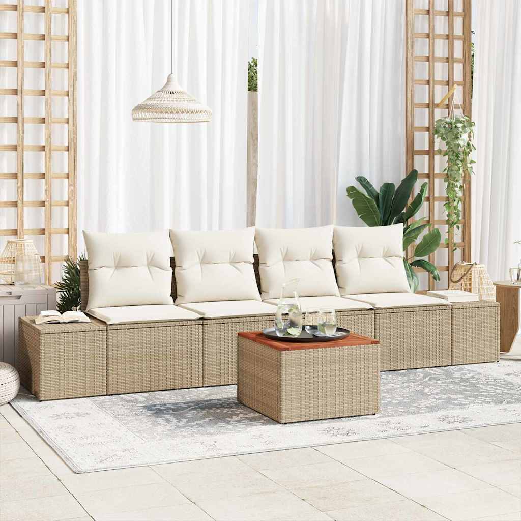 vidaXL Conjunto de sofás de jardín 5 uds. Beige ratán sintético