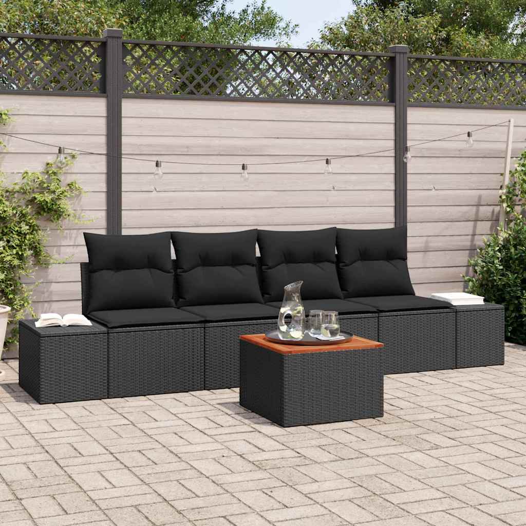 vidaXL Conjunto de sofás de jardín 5 uds. Negro ratán sintético