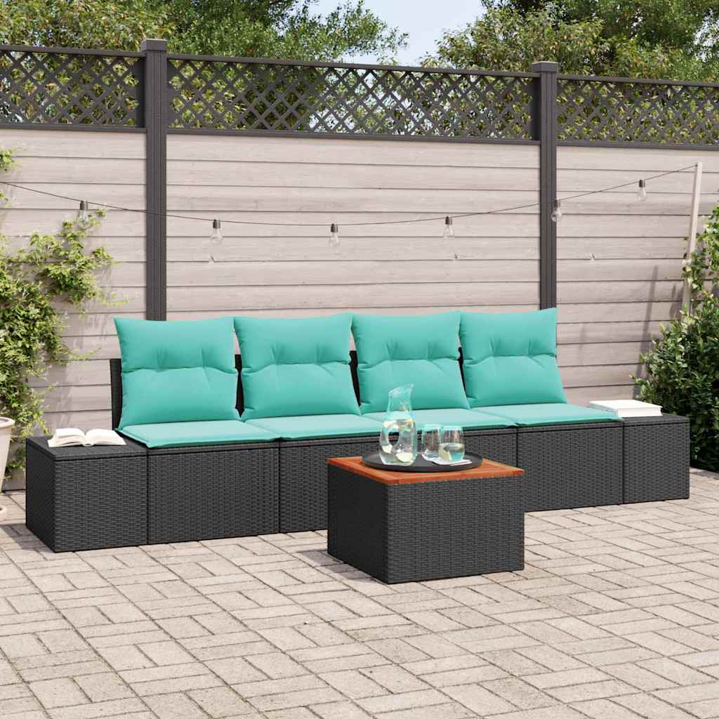 vidaXL Conjunto de sofás de jardín 5 uds. Negro ratán sintético