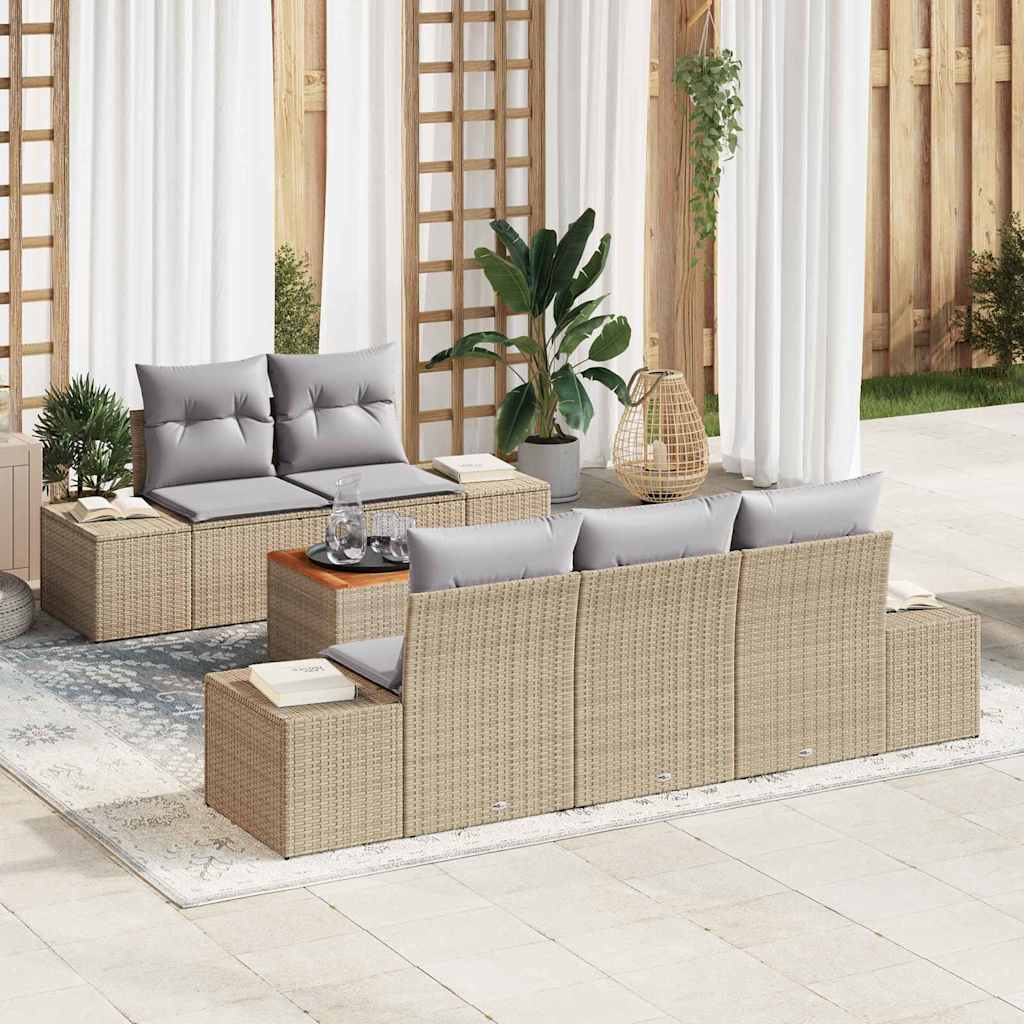 vidaXL Conjunto de sofás de jardín 6 uds. Beige ratán sintético