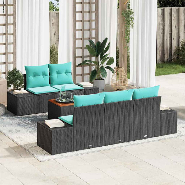 vidaXL Conjunto de sofás de jardín 6 uds. Negro ratán sintético