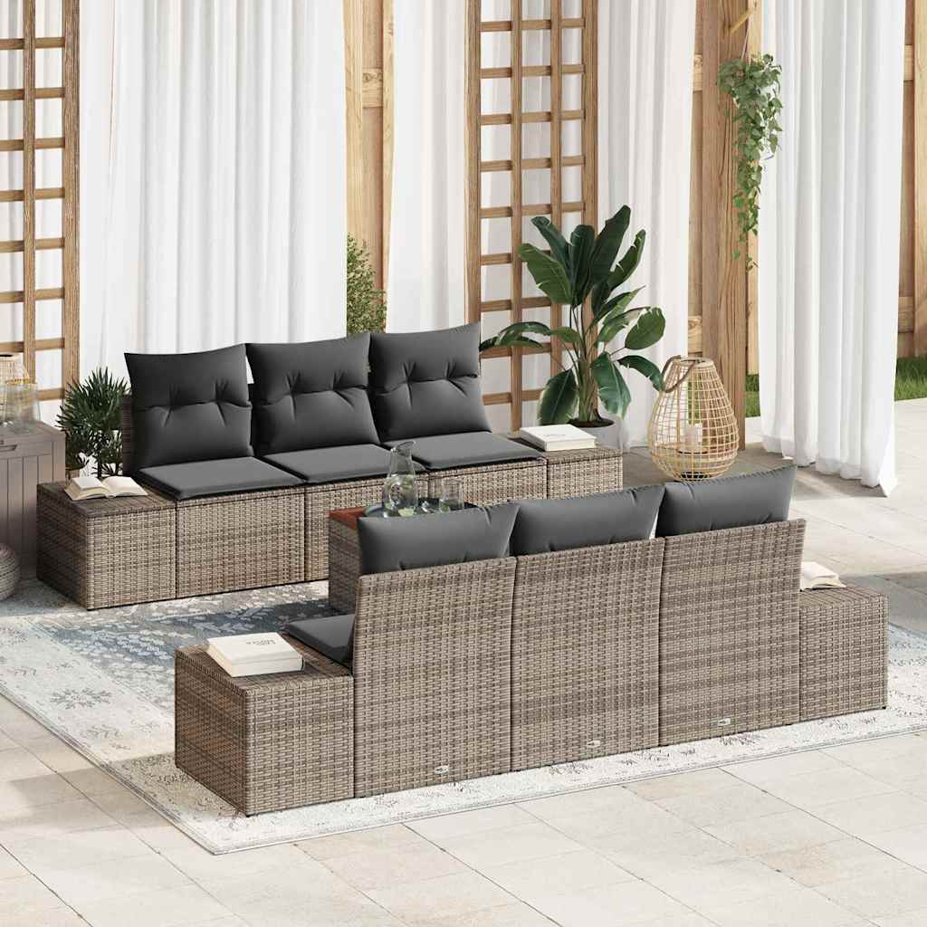 vidaXL Conjunto de sofás de jardín 7 uds. Gris ratán sintético