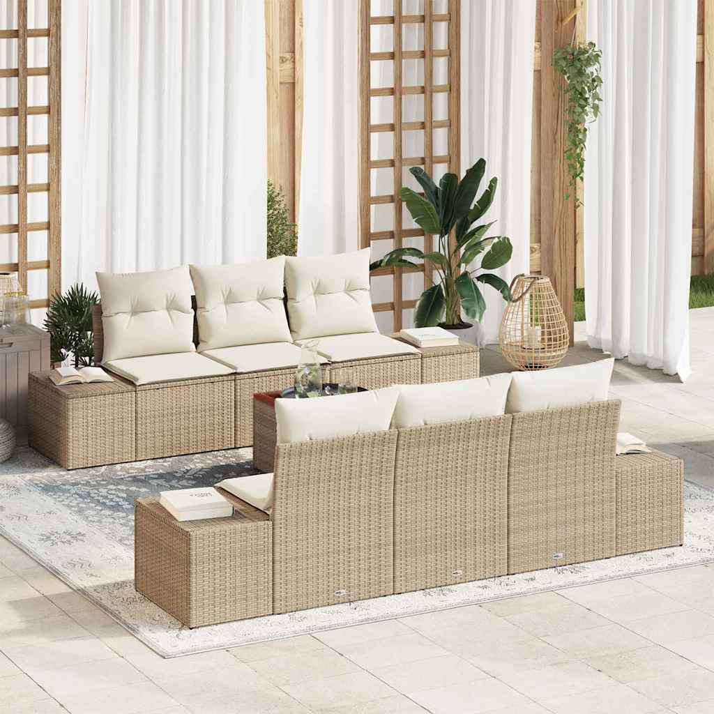vidaXL Conjunto de sofás de jardín 7 uds. Beige ratán sintético