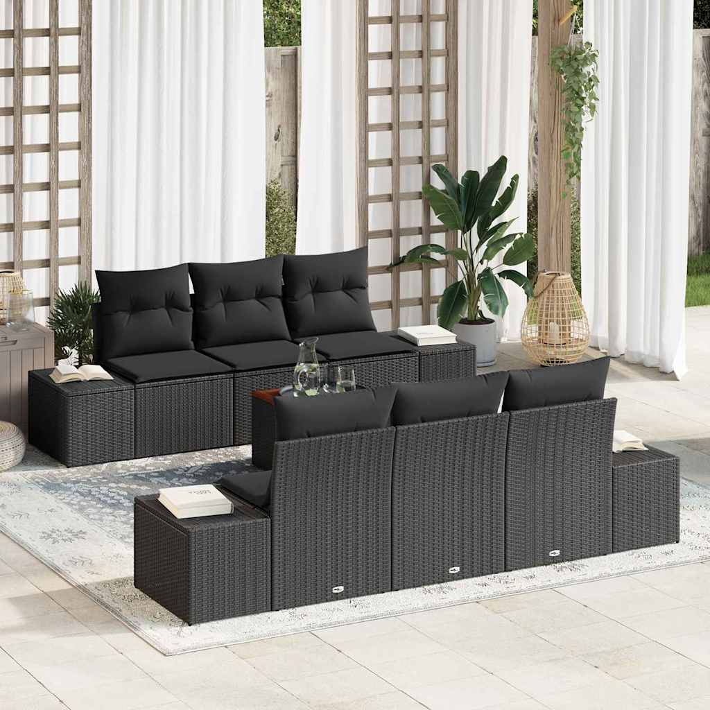 vidaXL Conjunto de sofás de jardín 7 uds. Negro ratán sintético
