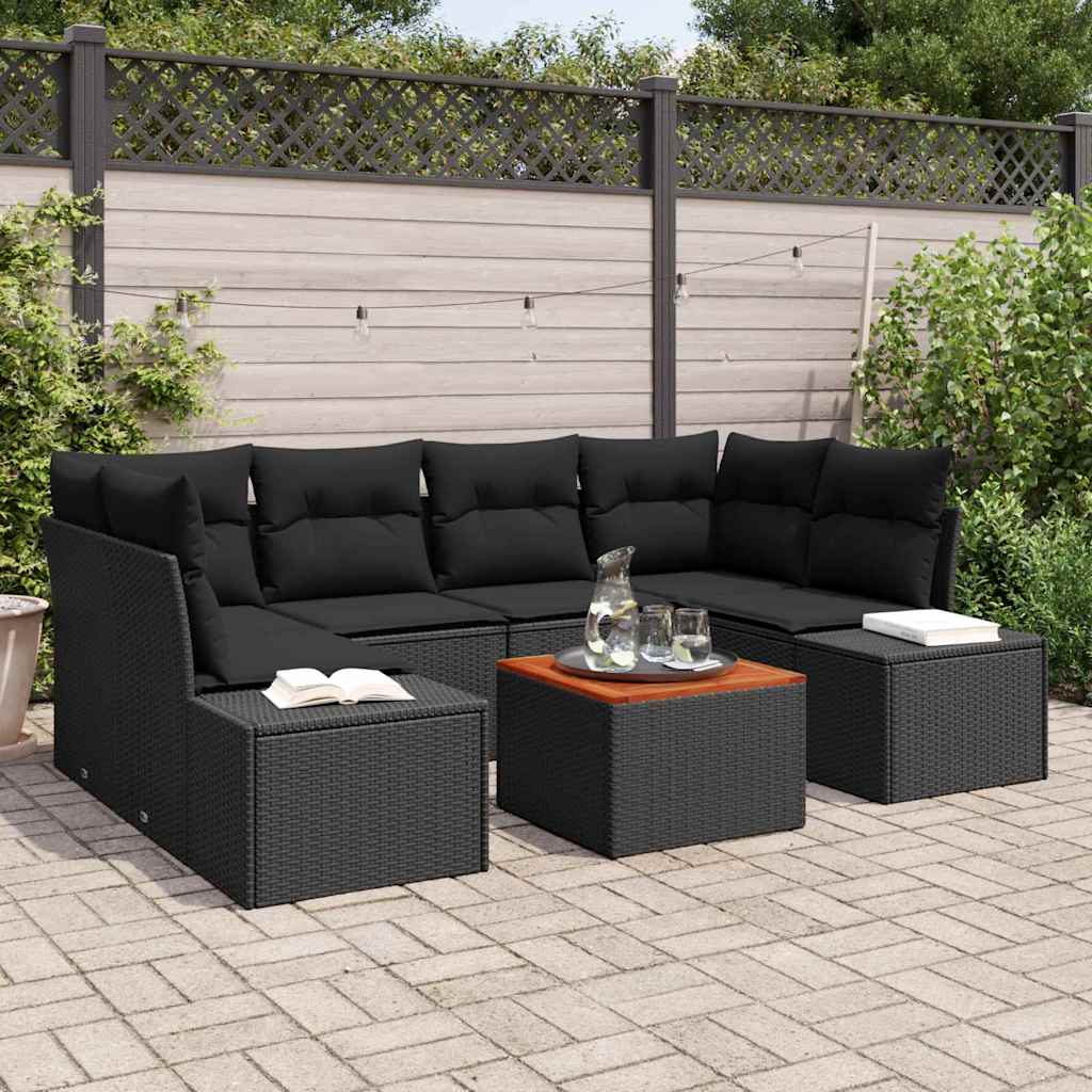 vidaXL Conjunto de sofás de jardín 7 uds. Negro ratán sintético
