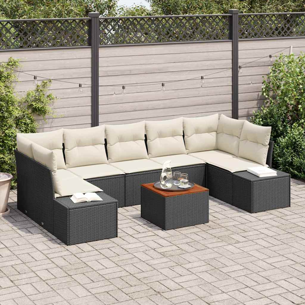 vidaXL Conjunto de sofás de jardín 8 uds. Negro ratán sintético