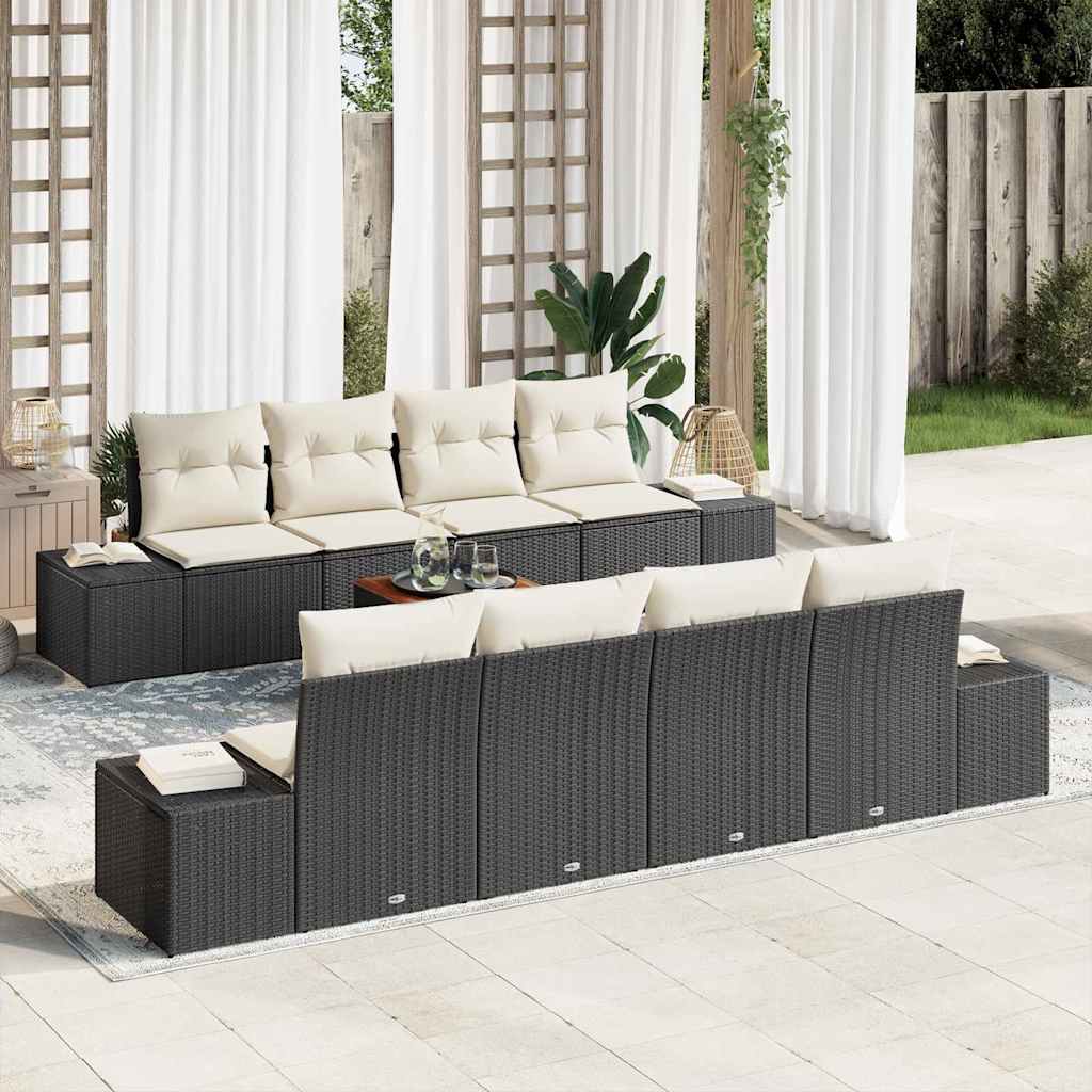 vidaXL Conjunto de sofás de jardín 9 uds. Negro ratán sintético