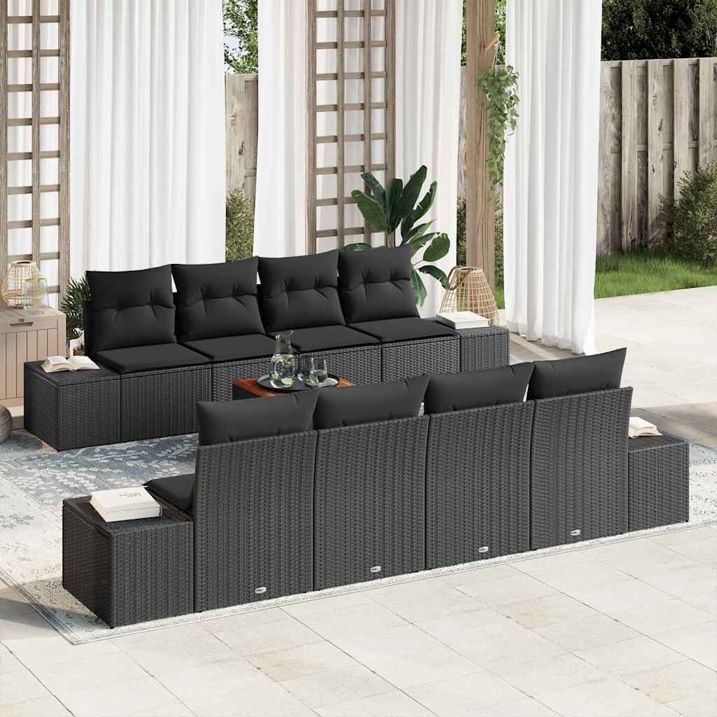 vidaXL Conjunto de sofás de jardín 9 uds. Negro ratán sintético