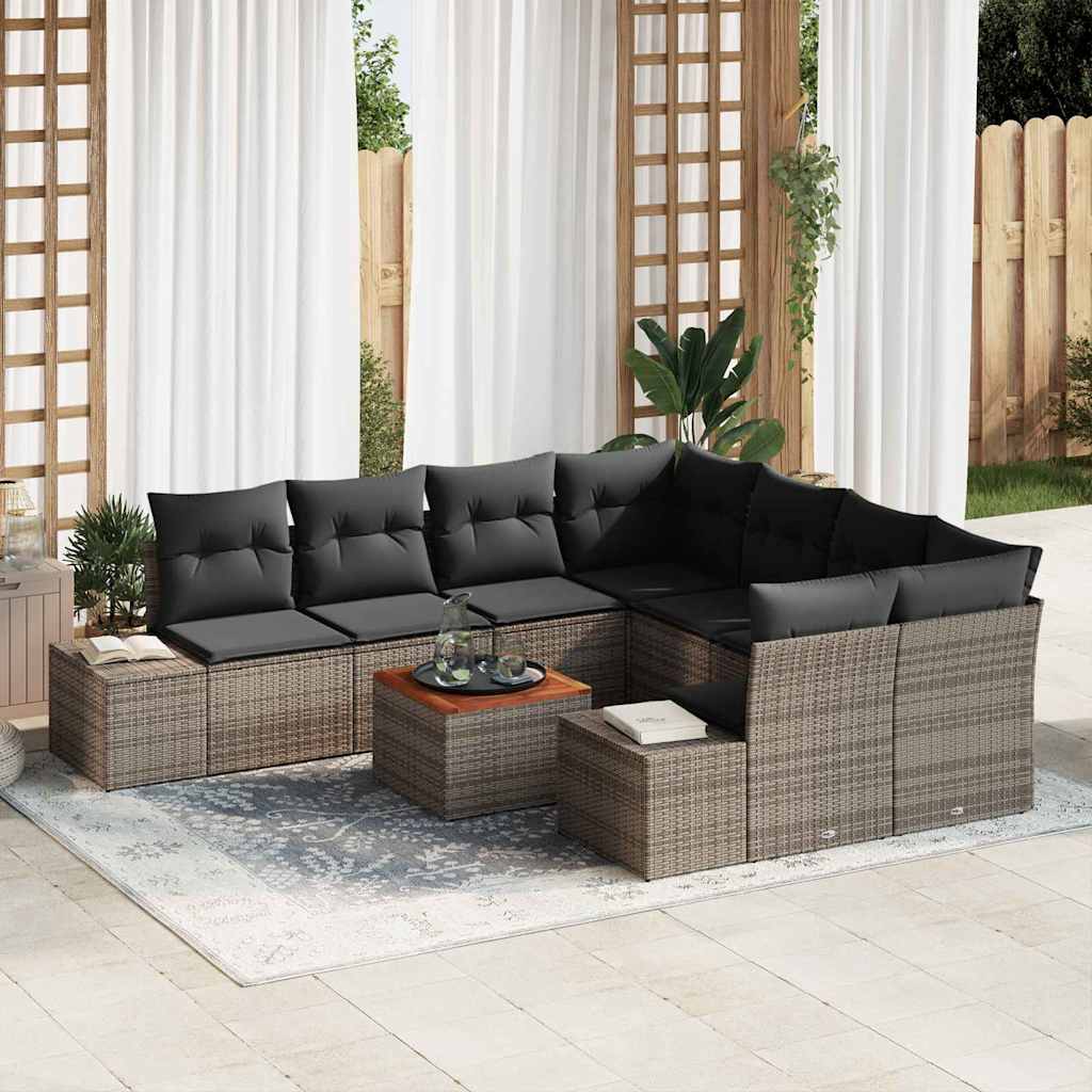 vidaXL Conjunto de sofás de jardín 9 uds. Gris ratán sintético