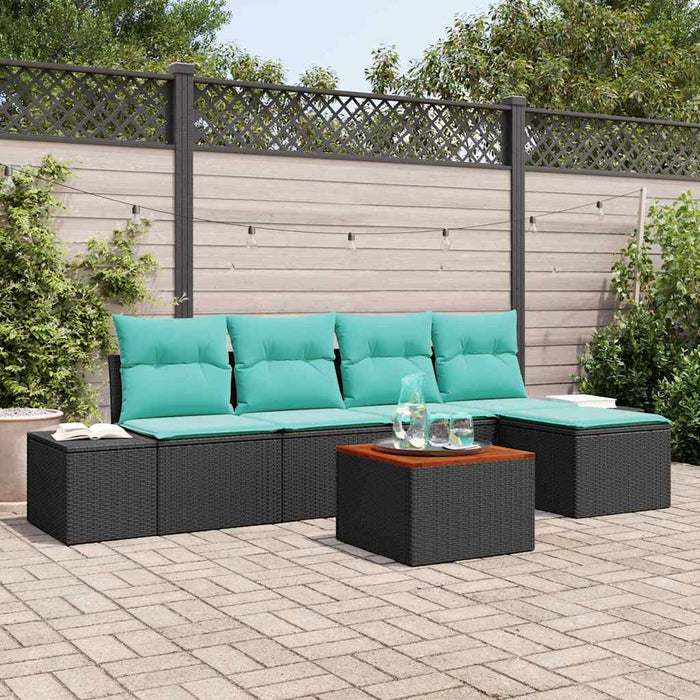 vidaXL Conjunto de sofás de jardín 6 uds. Negro ratán sintético
