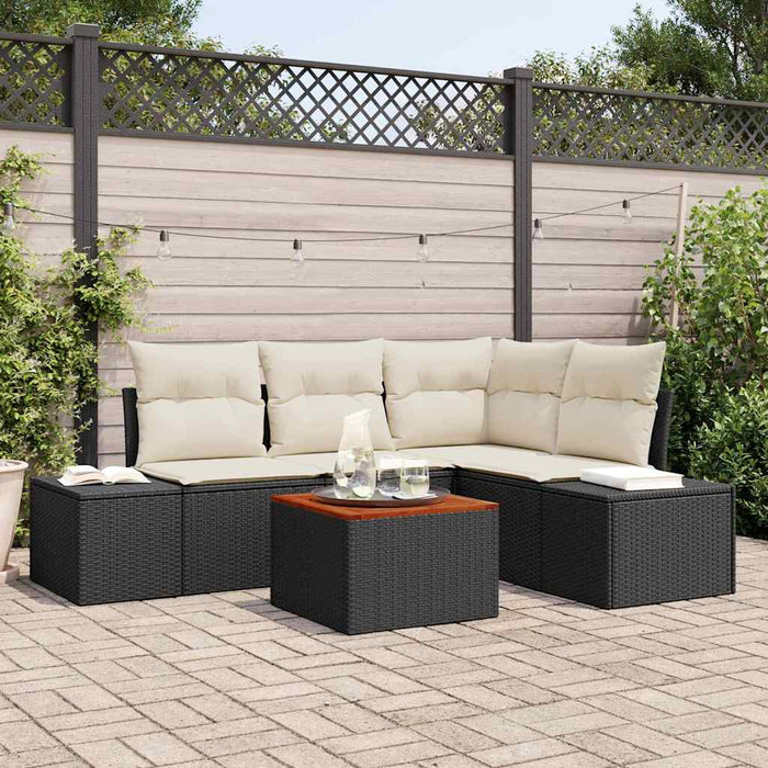 vidaXL Conjunto de sofás de jardín 5 uds. Negro ratán sintético