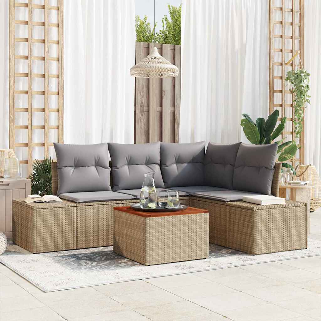 vidaXL Conjunto de sofás de jardín 5 uds. Beige ratán sintético