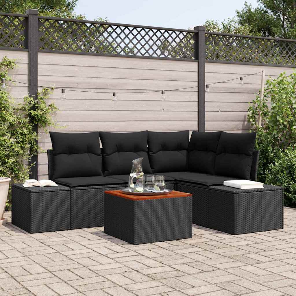 vidaXL Conjunto de sofás de jardín 5 uds. Negro ratán sintético