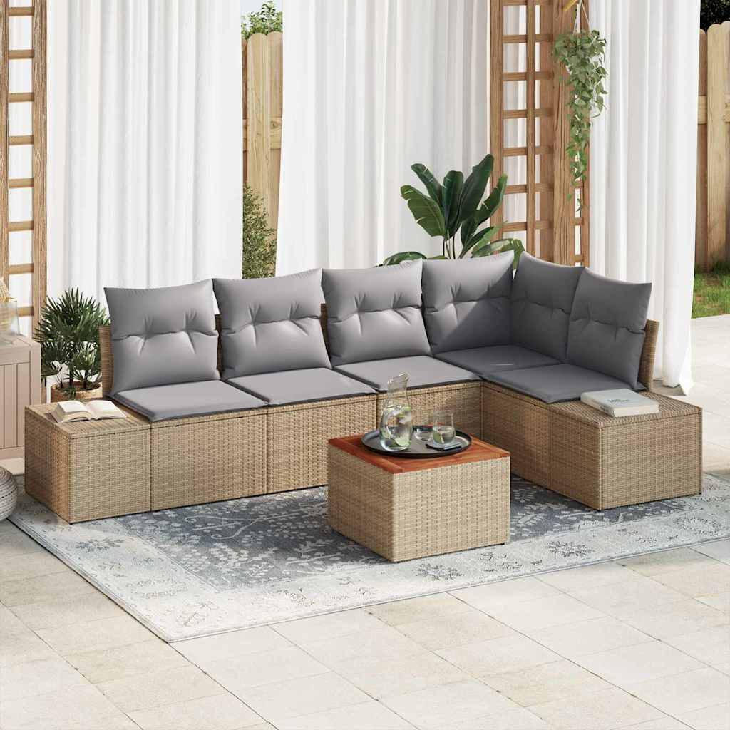 vidaXL Conjunto de sofás de jardín 6 uds. Beige ratán sintético
