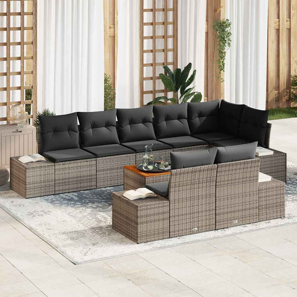 vidaXL Conjunto de sofás de jardín 9 uds. Gris ratán sintético