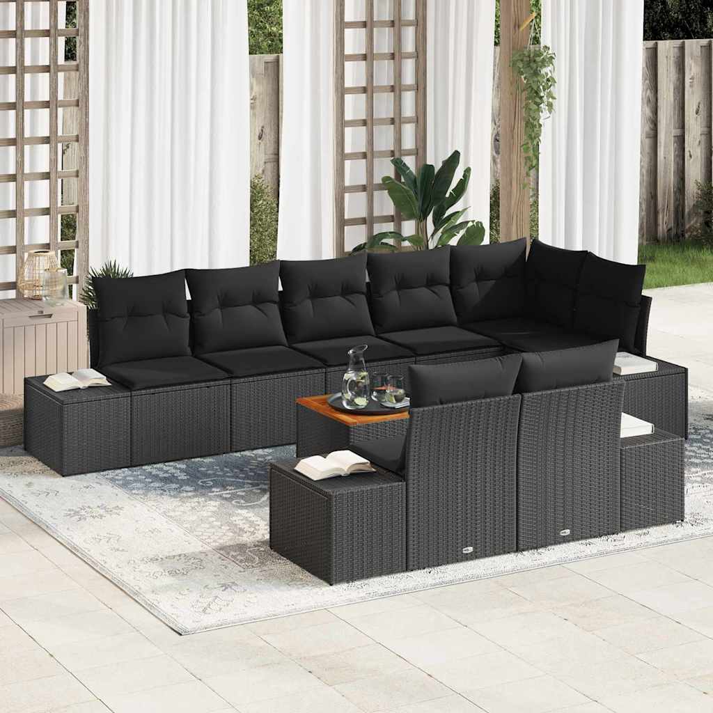 vidaXL Conjunto de sofás de jardín 9 uds. Negro ratán sintético