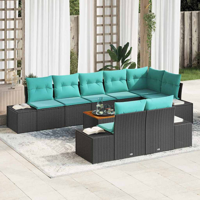 vidaXL Conjunto de sofás de jardín 9 uds. Negro ratán sintético