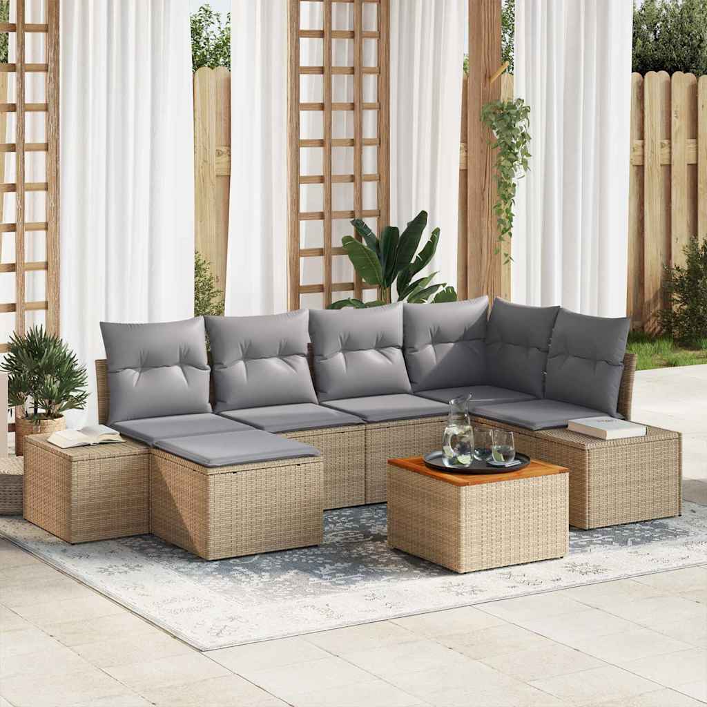 vidaXL Conjunto de sofás de jardín 7 uds. Beige ratán sintético