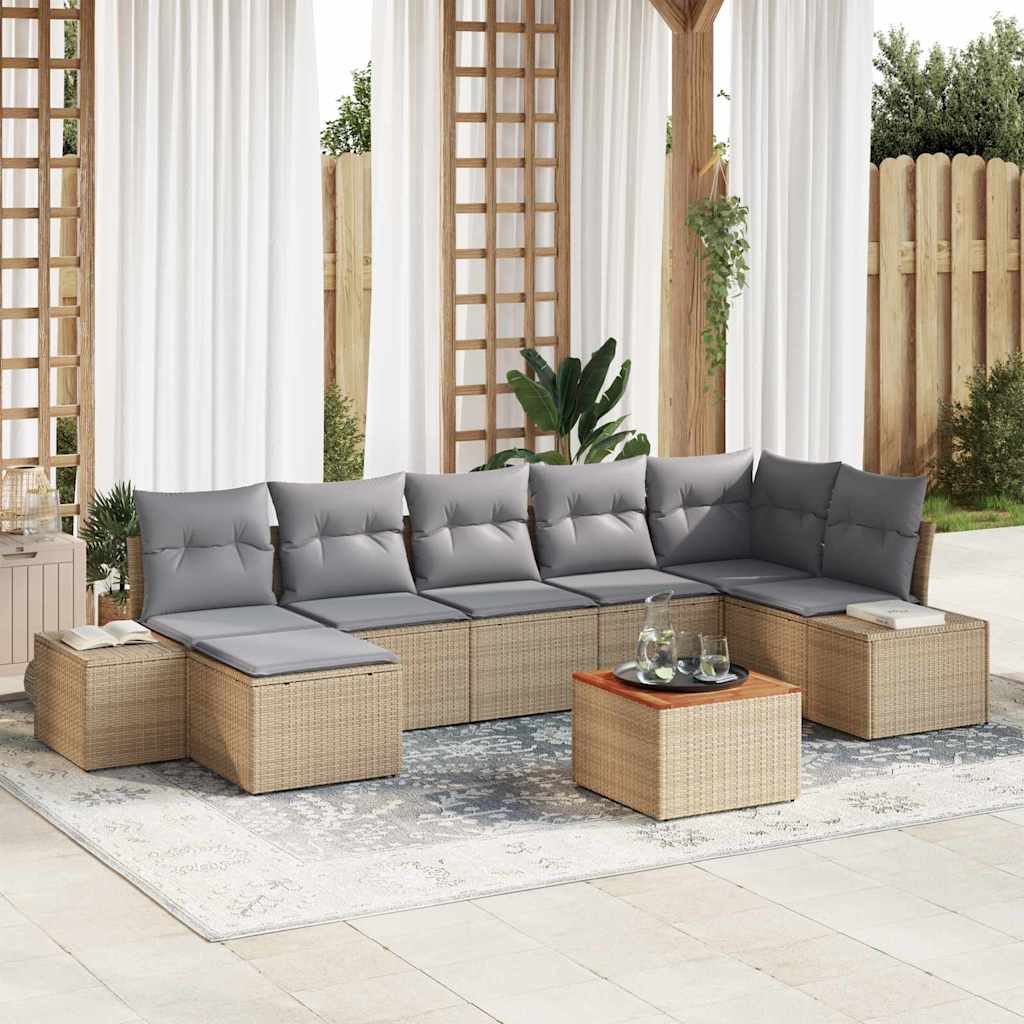 vidaXL Conjunto de sofás de jardín 8 uds. Beige ratán sintético