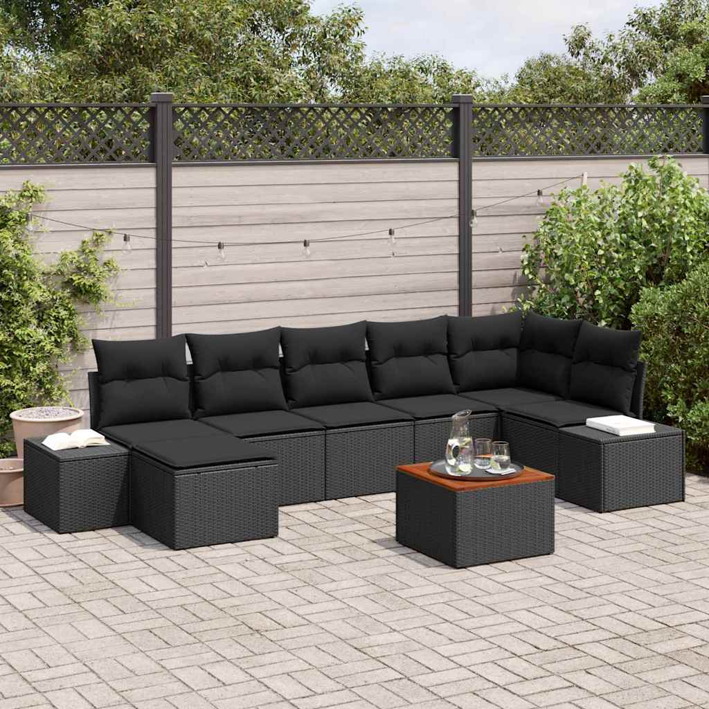 vidaXL Conjunto de sofás de jardín 8 uds. Negro ratán sintético