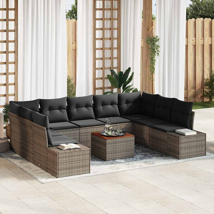 vidaXL Conjunto de sofás de jardín 10 uds. Gris ratán sintético