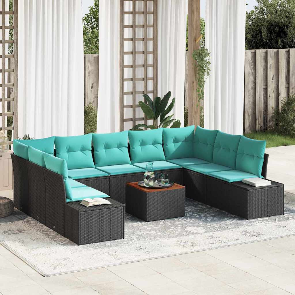 vidaXL Conjunto de sofás de jardín 10 uds. Negro ratán sintético
