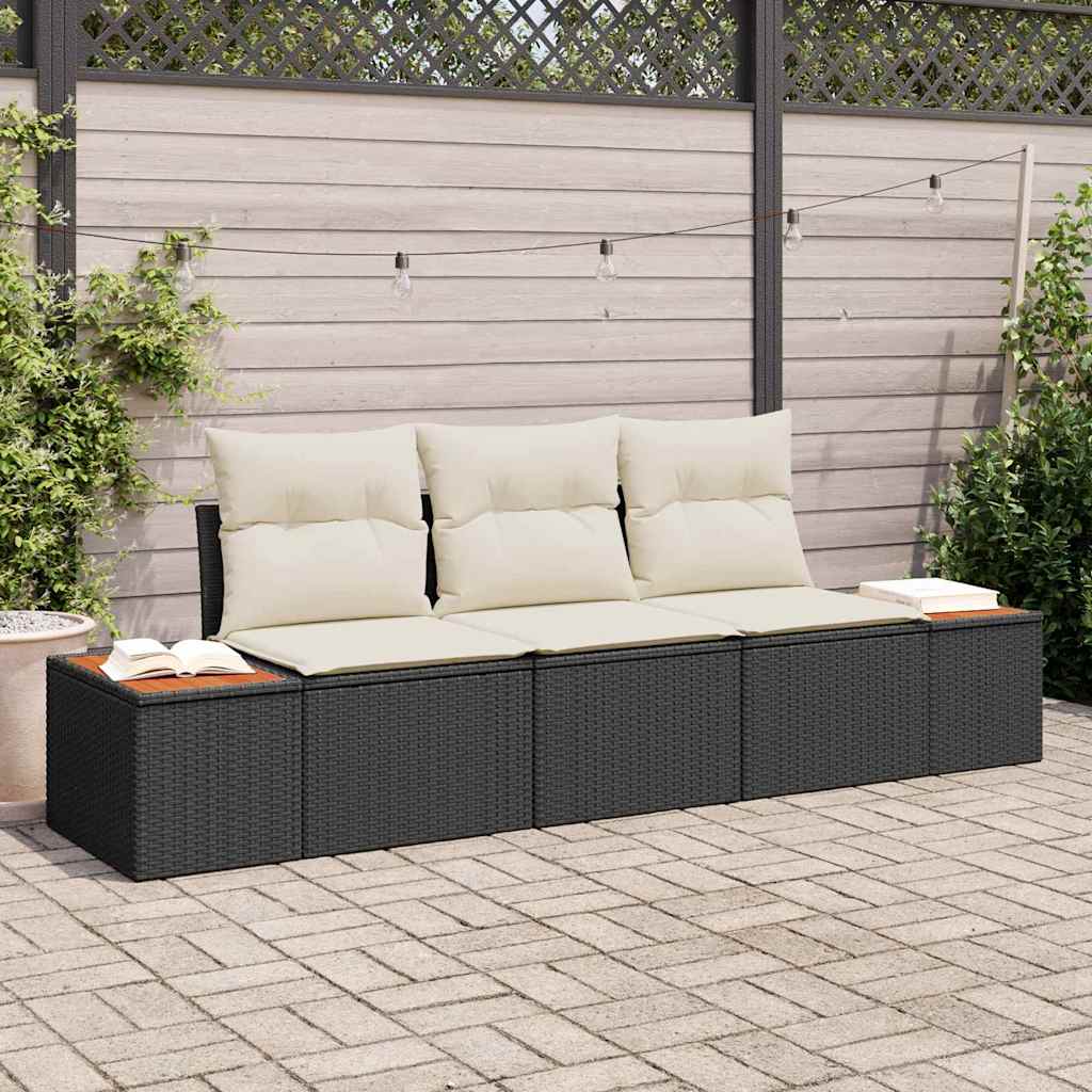 vidaXL Conjunto de sofá de jardín 3 uds. Negro ratán sintético