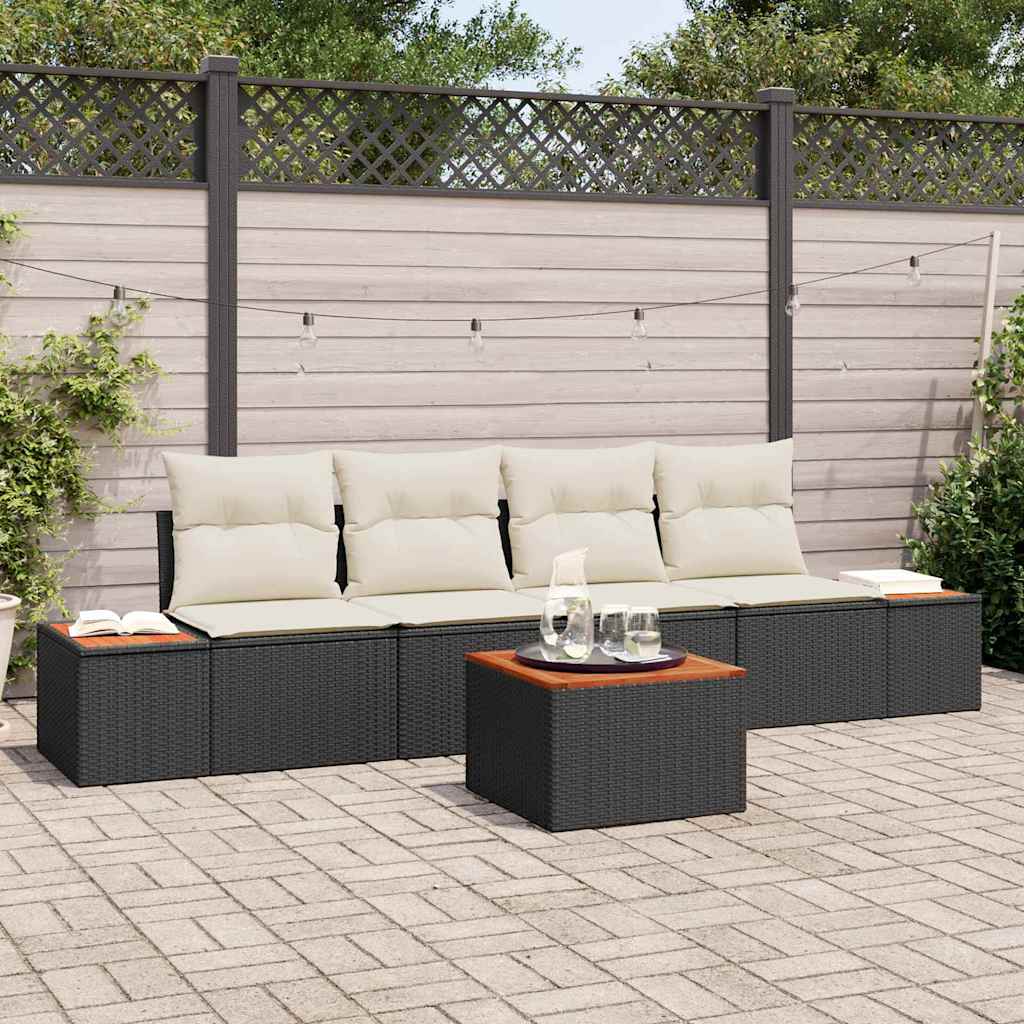 vidaXL Conjunto de sofás de jardín 5 uds. Negro Poliratán