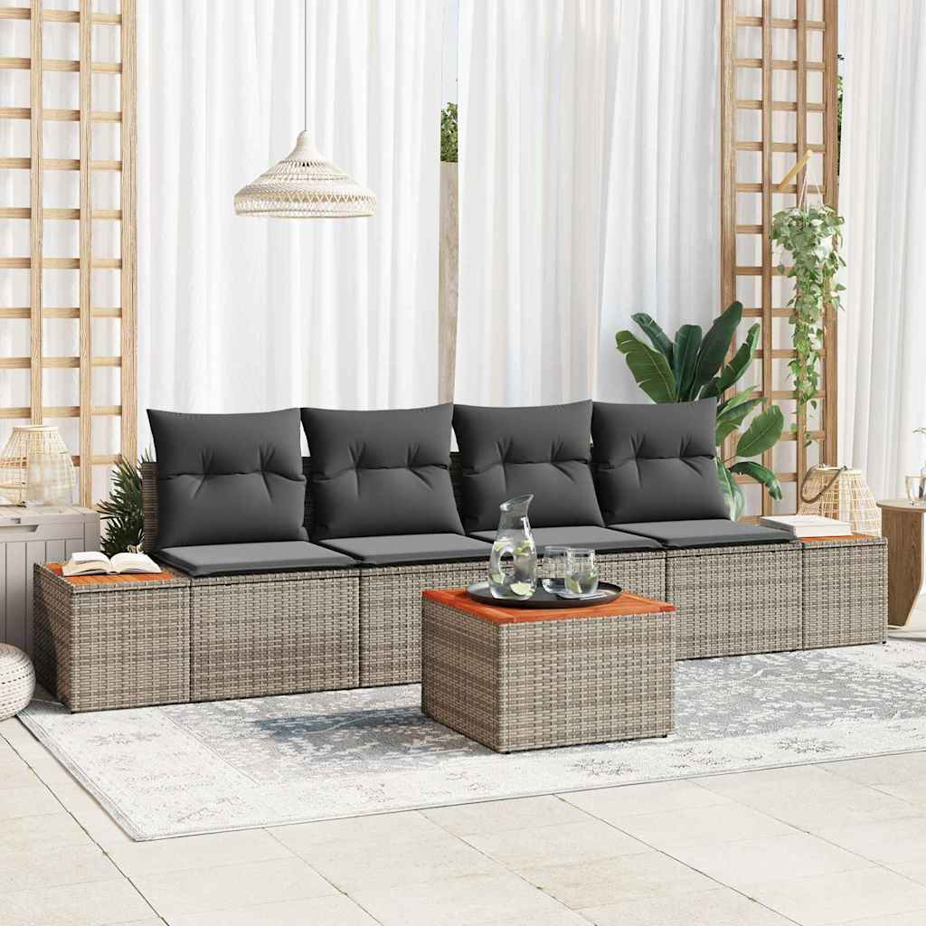 vidaXL Conjunto de sofás de jardín 5 uds. Gris Poliratán