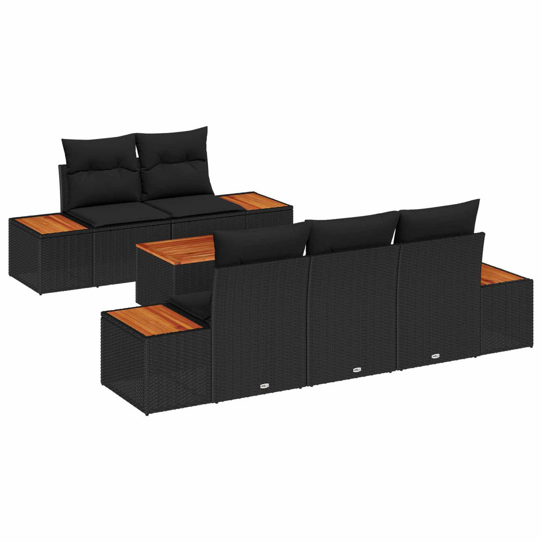 vidaXL Conjunto de sofás de jardín 6 uds. Negro Poliratán