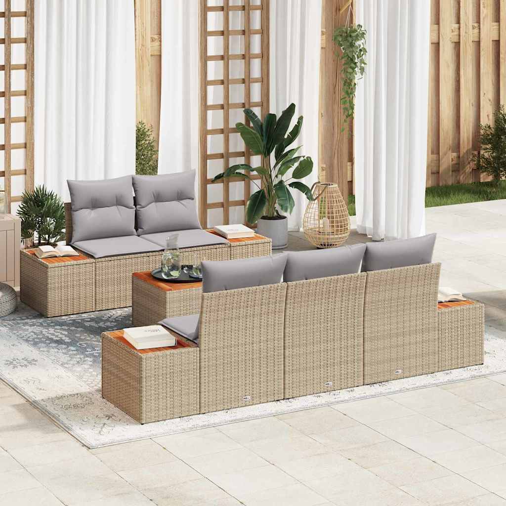 vidaXL Conjunto de sofás de jardín 6 uds. Beige Poliratán