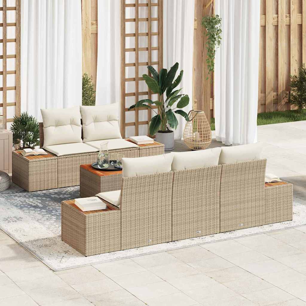 vidaXL Conjunto de sofás de jardín 6 uds. Beige Poliratán