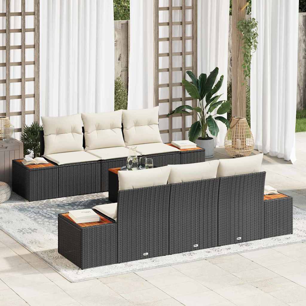 vidaXL Conjunto de sofás de jardín 7 uds. Negro Poliratán