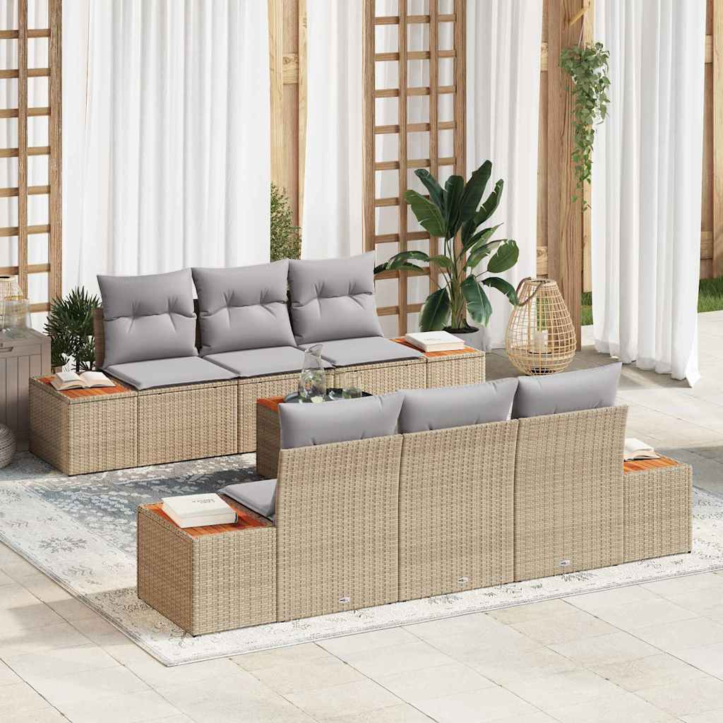 vidaXL Conjunto de sofás de jardín 7 uds. Beige Poliratán