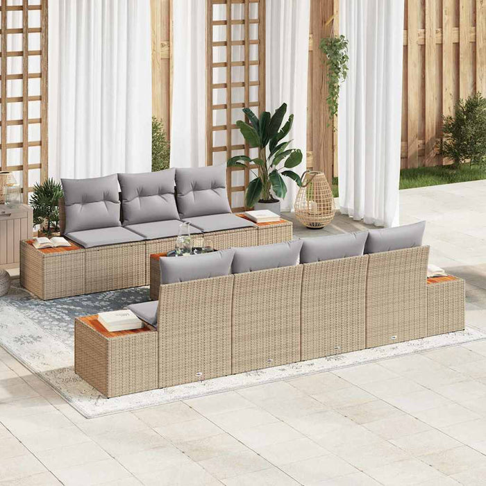 vidaXL Conjunto de sofás de jardín 8 uds. Beige Poliratán