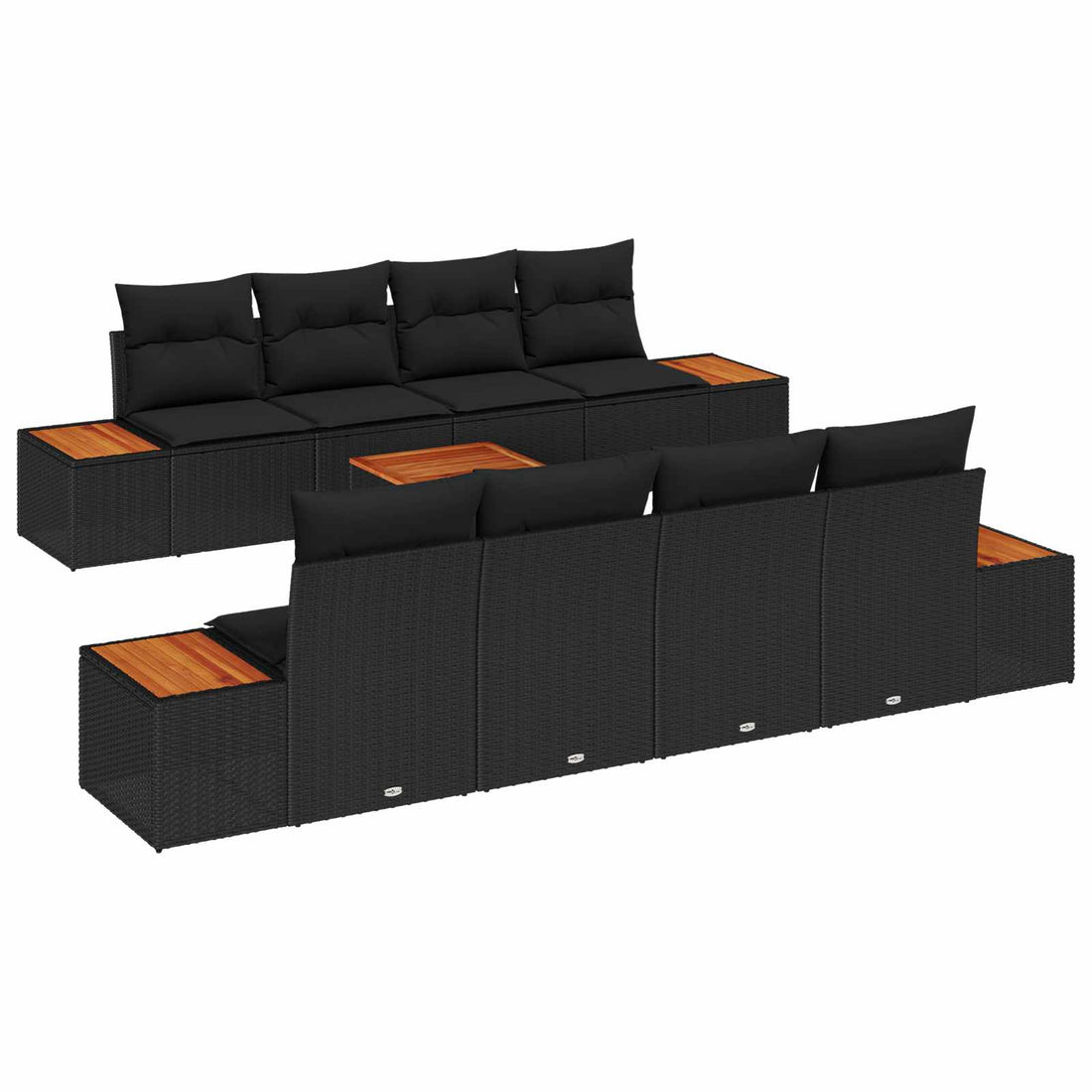 vidaXL Conjunto de sofás de jardín 9 uds. Negro Poliratán