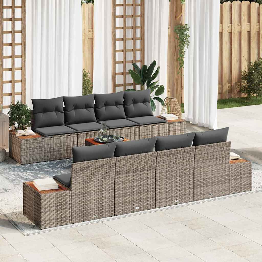vidaXL Conjunto de sofás de jardín 9 uds. Gris Poliratán