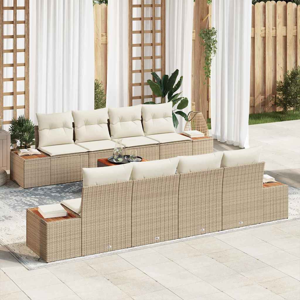 vidaXL Conjunto de sofás de jardín 9 uds. Beige Poliratán