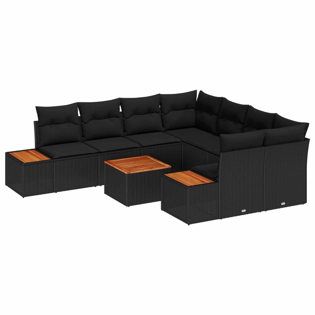 vidaXL Conjunto de sofás de jardín 9 uds. Negro Poliratán