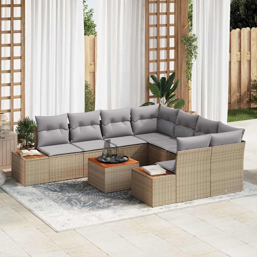 vidaXL Conjunto de sofás de jardín 9 uds. Beige Poliratán