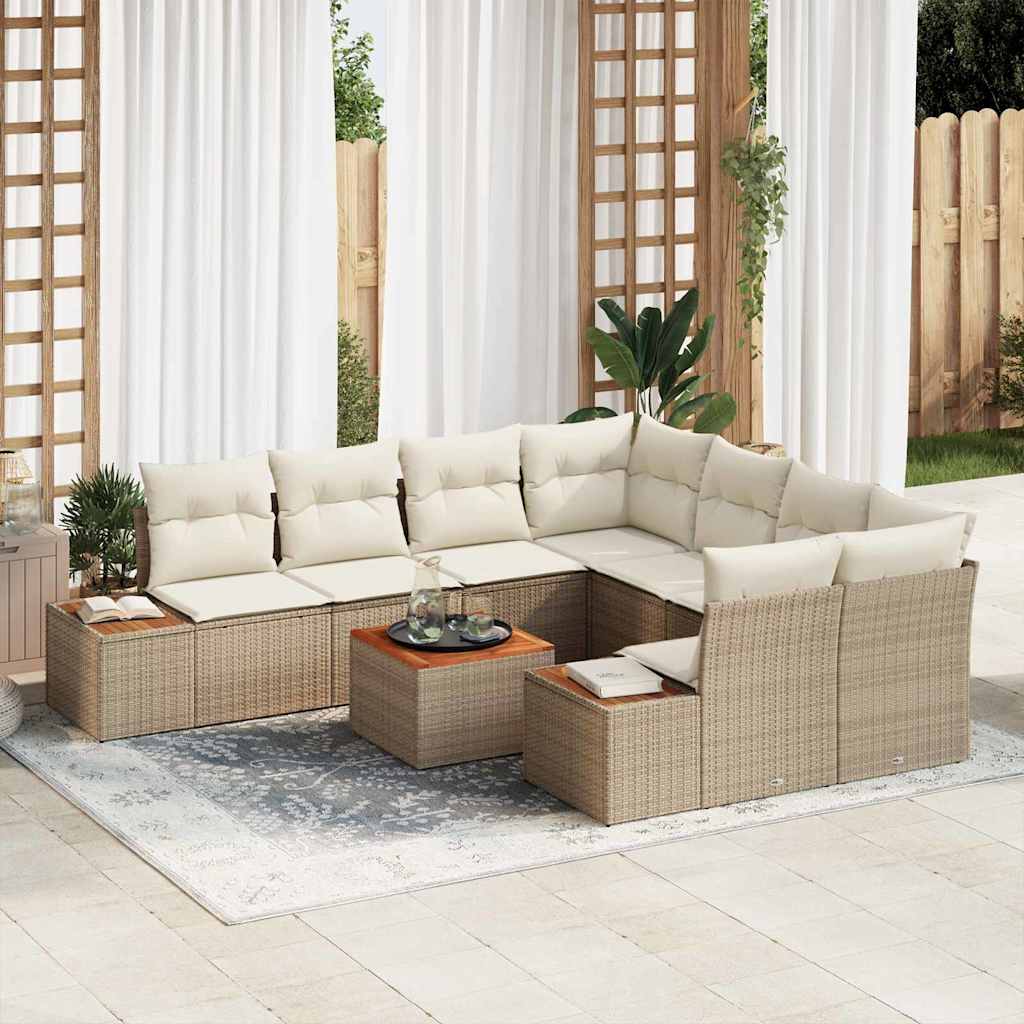 vidaXL Conjunto de sofás de jardín 9 uds. Beige Poliratán