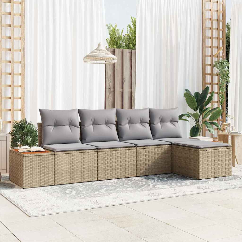 vidaXL Conjunto de sofás de jardín 5 uds. Beige Poliratán