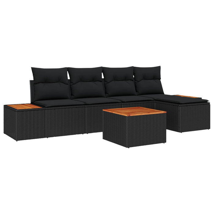 vidaXL Conjunto de sofás de jardín 6 uds. Negro Poliratán