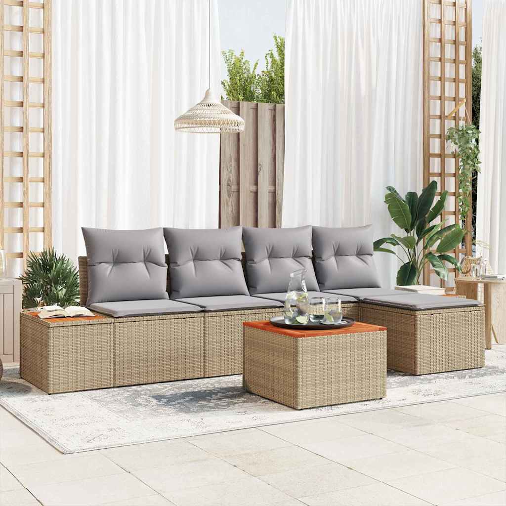 vidaXL Conjunto de sofás de jardín 6 uds. Beige Poliratán