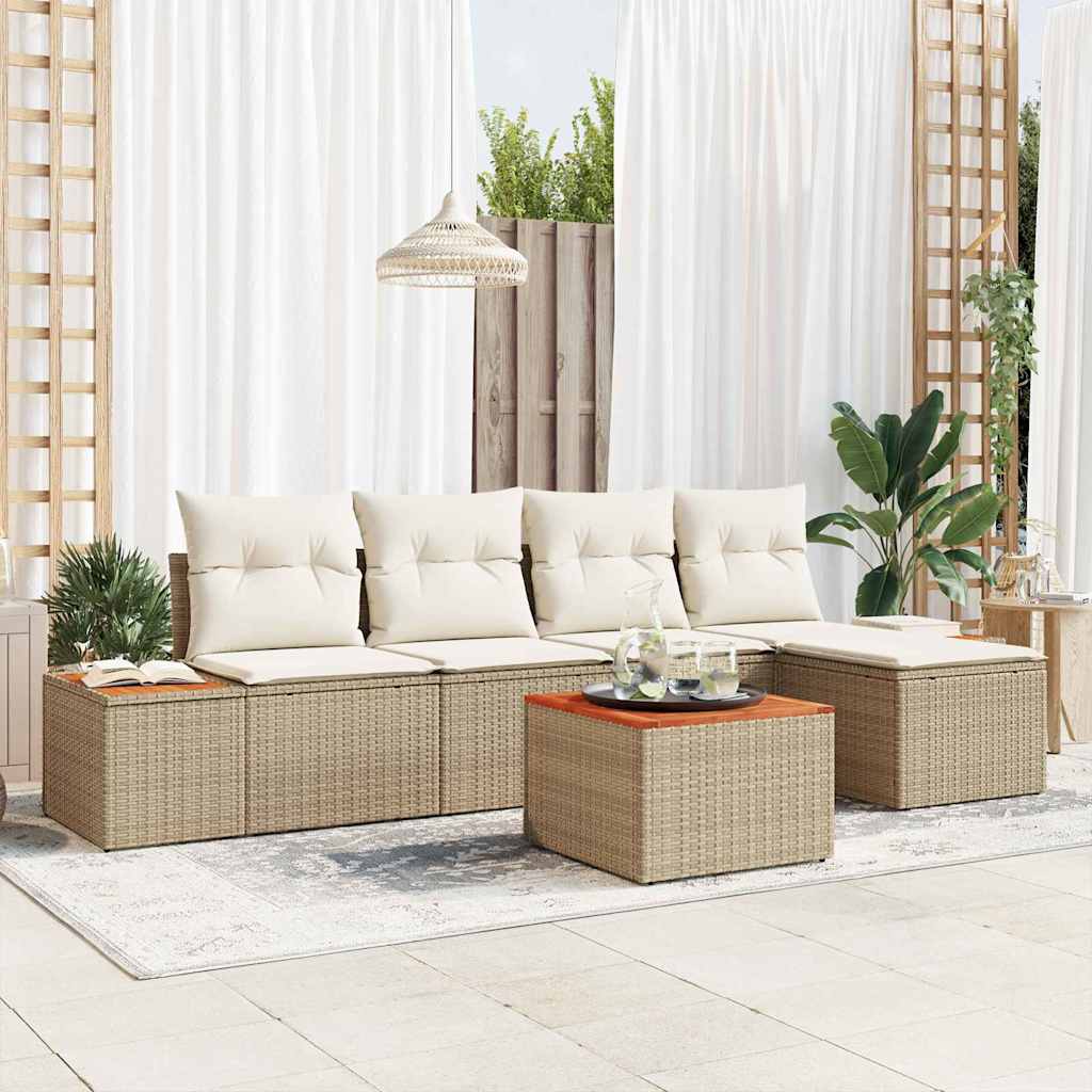 vidaXL Conjunto de sofás de jardín 6 uds. Beige Poliratán